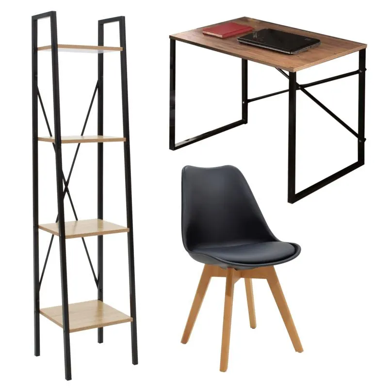 Set mobilier studenti 3 buc Gaston, Negru, 90x60x70 cm - Stejar