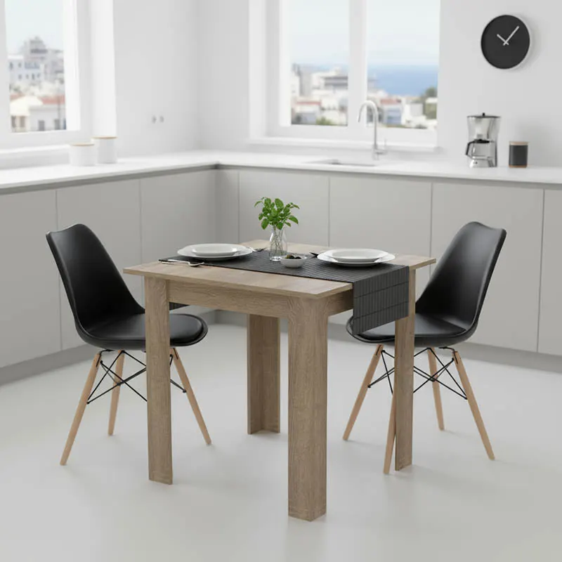 Set de Masa de 3 piese Manka I - Gaston, sonoma-negru, 80x80x77 cm - Negru