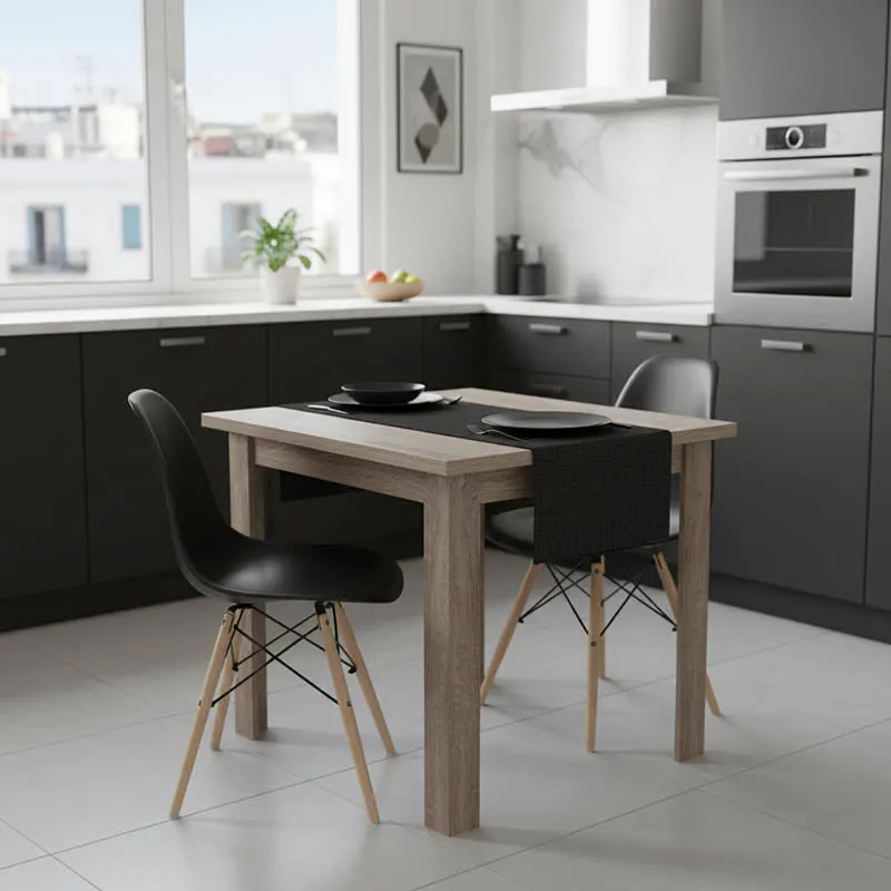 Masă de sufragerie Manka I-Julita set de 3 pieseton, sonoma -negru, 80x80x77 cm - Negru