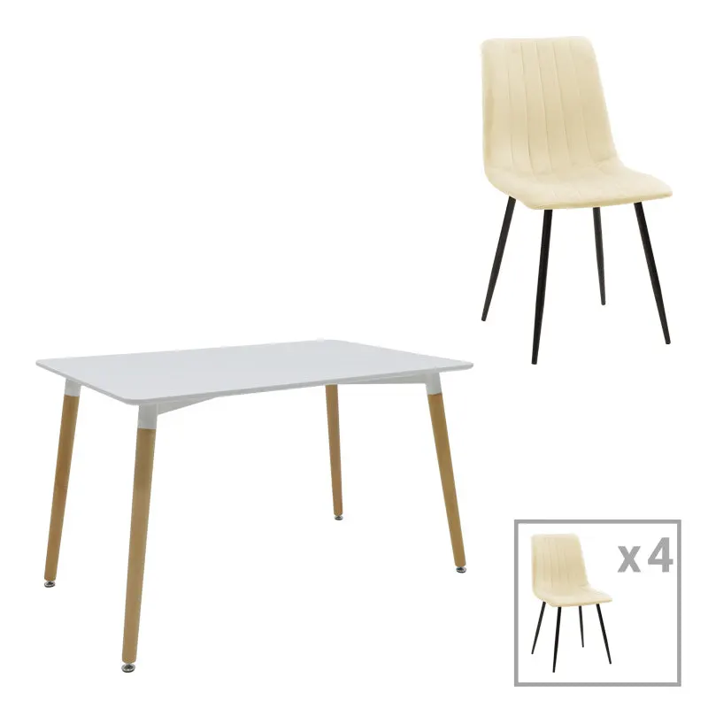 Set masa si scaune 5 piese Natali-Noor, Alb, 120x80x76 cm - Alb