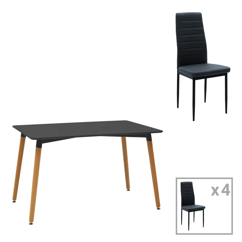 Set de Masa 5 piese Natali-Parker facut culori, negru-Natural, 120x80x76 cm - Negru