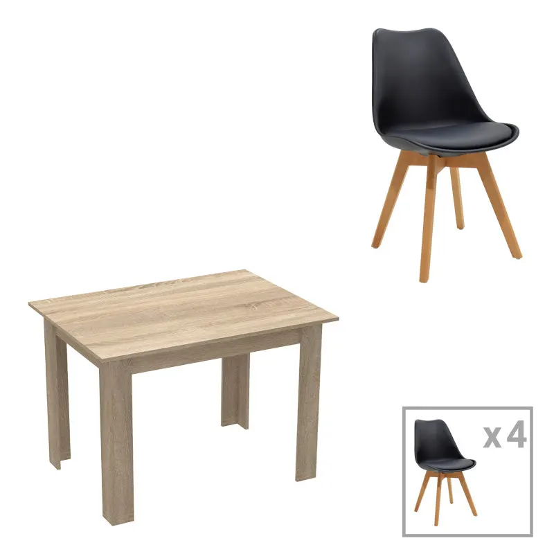 Set de sufragerie Manka-Gaston, 5 piese, Sonoma-Negru, 110x80x77 cm - Natur