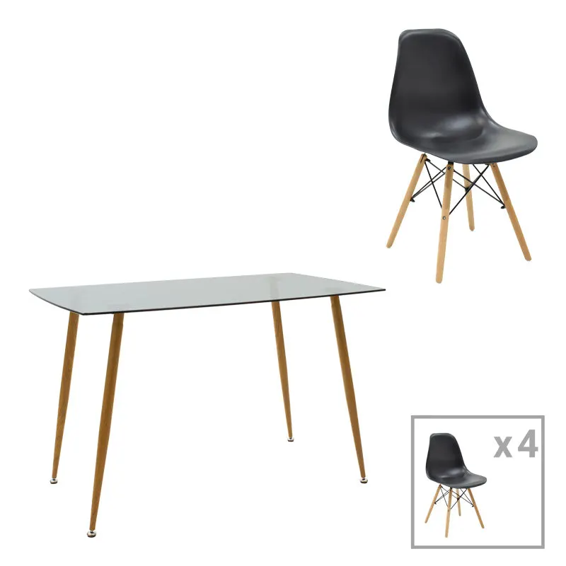 Set de sufragerie Chloe-Julita, 5 piese, Antracit, 120x70x75 cm - Negru