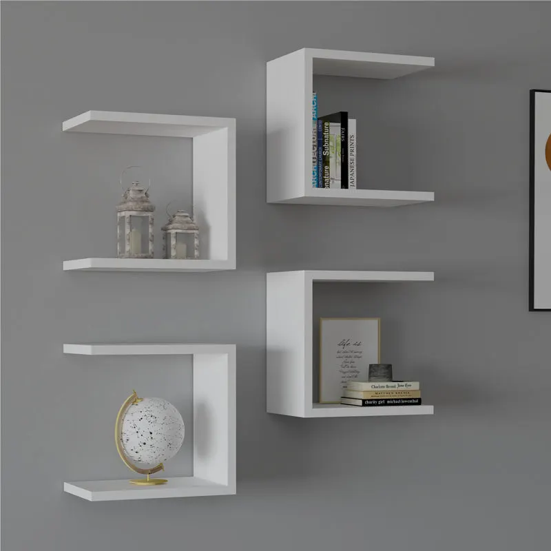 Set 4 rafturi de perete Perari, Alb, 30x19x30 cm - Alb
