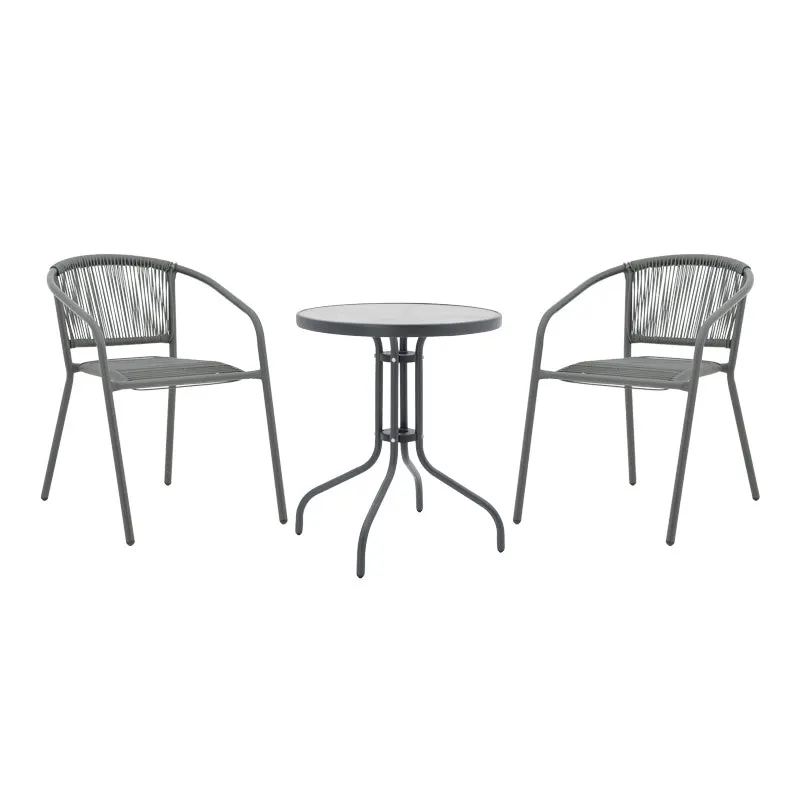 Masă de sufragerie Watson-Lindaria set de 3 piese metal-antrenit sticla, Antracit, D60x70 cm - Antracit