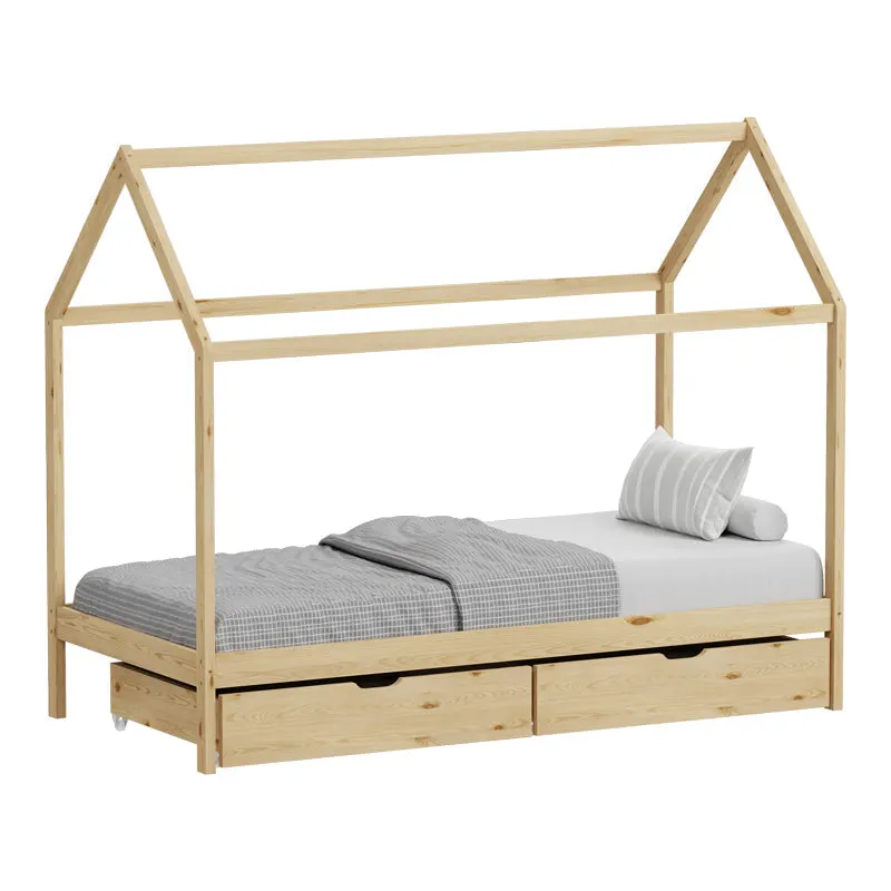 Pat copii Mellin, 2 sertare, Lemn de pin, 90x190 cm - Natural
