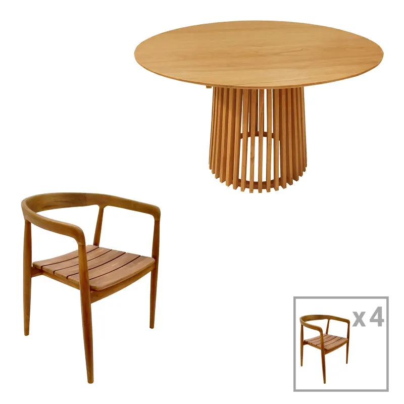Set de Masa din lemn de tec 5 piese Noody-Kenda, Natural, 120x120 cm - Natur