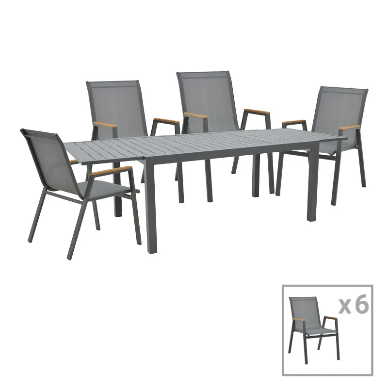 Set de Masa Azelie-Lafla 7 piese, din tesatura antracit-aluminiu, antracit, 77x55x94 cm - Antracit