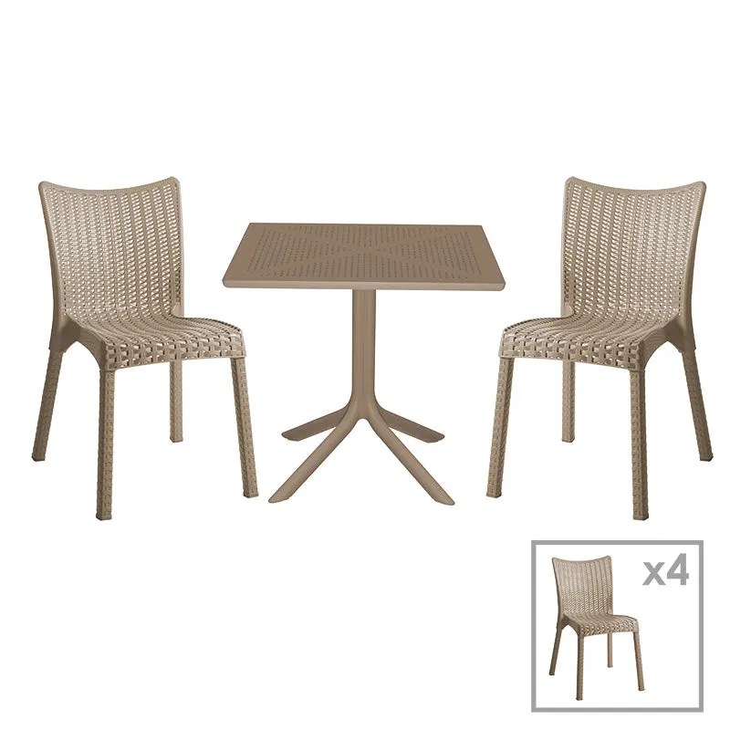 Set de gradina masa si scaune Groovy, Confident set 5 piese, cappuccino, 80x80x74 cm - Bej
