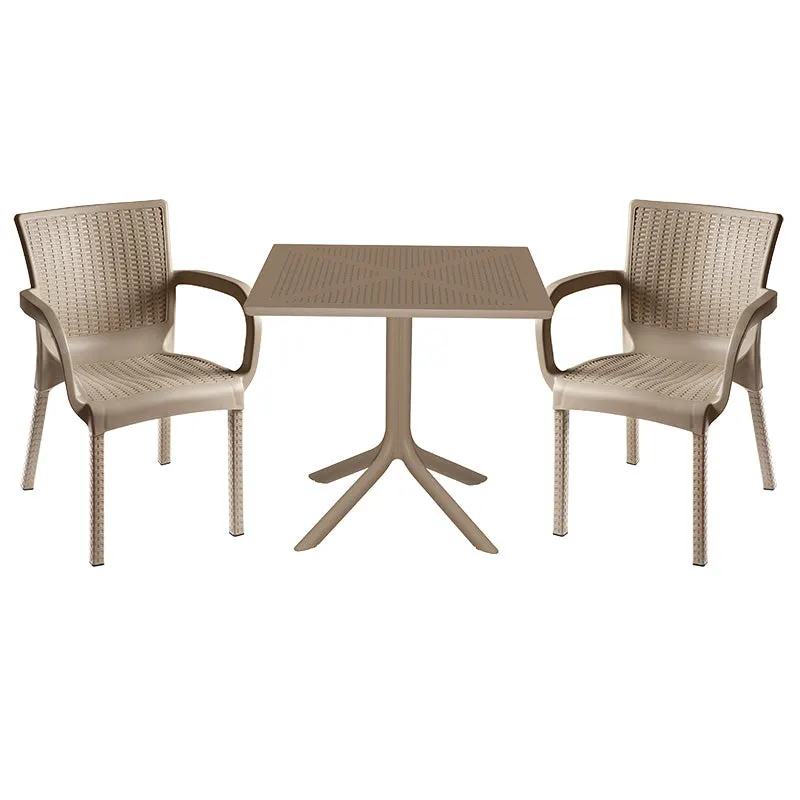 Set de gradina masa si scaune Groovy, Festive set 3 piese, cappuccino, 80x80x74 cm - Bej