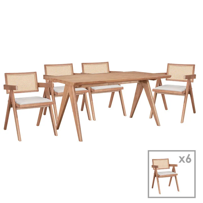 Set de Masa Winslow I, 7 piese, nuc deschis, 160x85x75 cm - Nuc