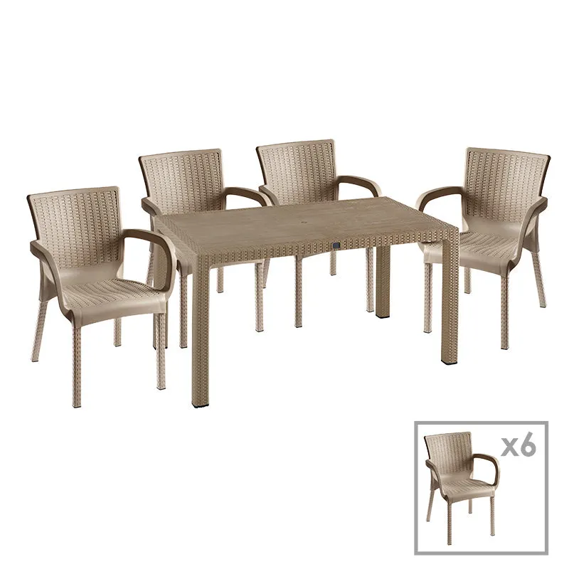 Set de gradina masa si scaune Explore, Festive set 7 piese, cappuccino, 150x90x73 cm - Bej
