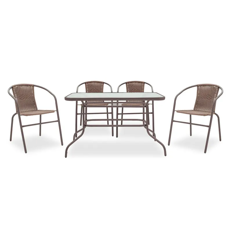 Masă de sufragerie Valor-Obbi set 7 bucati metal-pe, Maro, 140x80x73 cm - Maro
