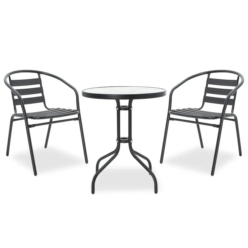 Set de sufragerie Watson-Tade 3 piese metal-negru-sticla, D60x70 cm - Negru