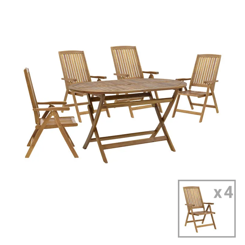 Set masa de Gradina Zerco-Falov , lemn masiv Natural de salcâm, 130x80x72 cm - Natur