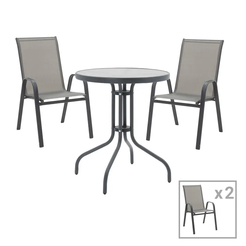 Set Masa de sufragerie Calan-Watson 3 metal Gri si sticla calita, D60x70 cm - Gri