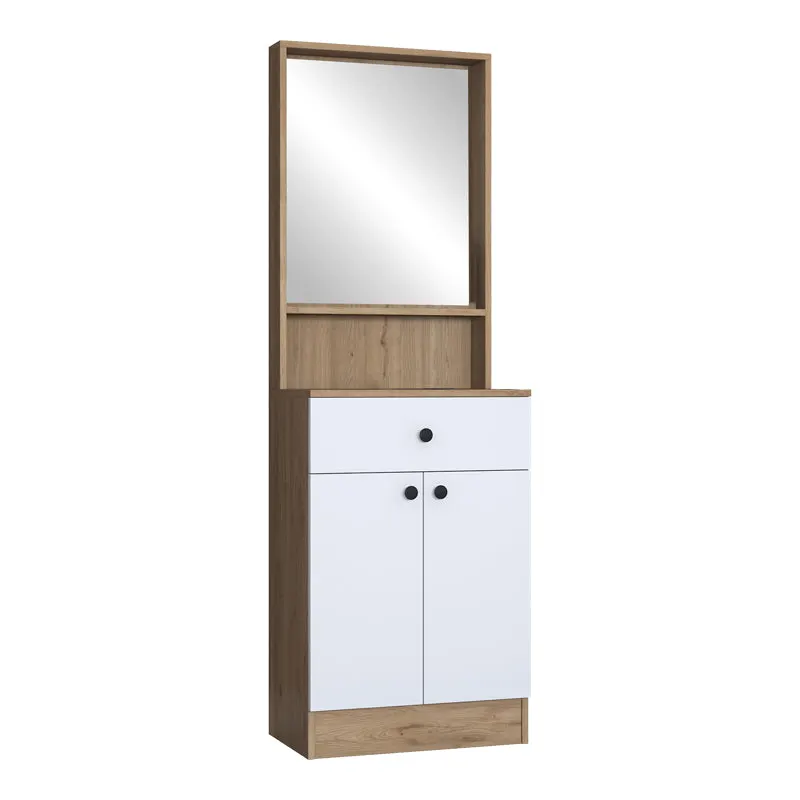 Cuier Rockder cu oglinda, 60x35x183 cm - Alb-Natur