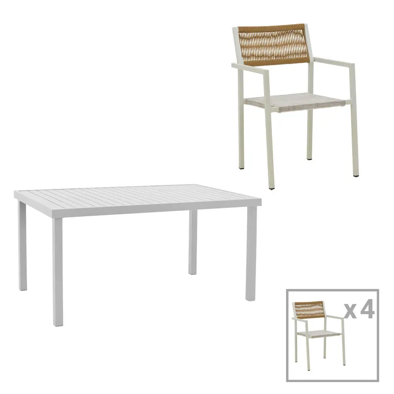 Set de 5 buc masa si scaune de gradina Kliton Savor aluminiu, alb, 150x80x74 cm - Alb
