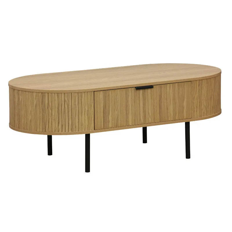 Masuta de cafea Scandi MDF culoare lemn Natural cu picioare metalice, 118x60x44 cm - Natur