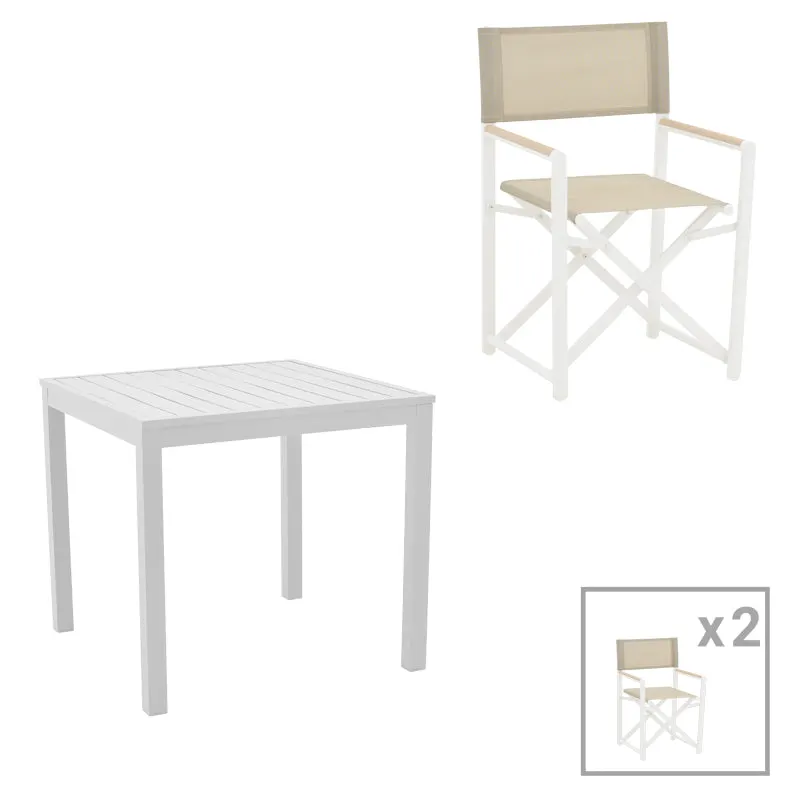 Set de 3 buc masa si scaune de gradina Kliton-Mabu set de 3 aluminiu, alb, 80x80x74 cm - Alb