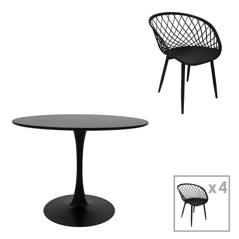 Set Masa de sufragerie Ezra-Balou 5 -mdf, neagra, D100x75 cm - Negru