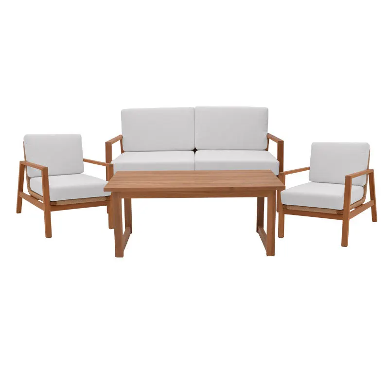 Set masa, fotolii si canapea 4 buc de gradina Doumain Boho, Natural, 150x90x72 cm - Natur