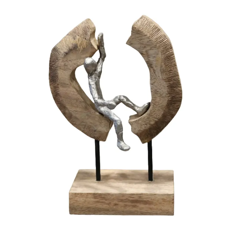 Decoratiune de masa Vualo lemn Natural de mango-aluminiu, 18x10x26 cm - Natur