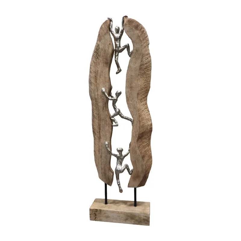 Decoratiune de masa Climb lemn Natural de mango-aluminiu, 21x8x69 cm - Natur