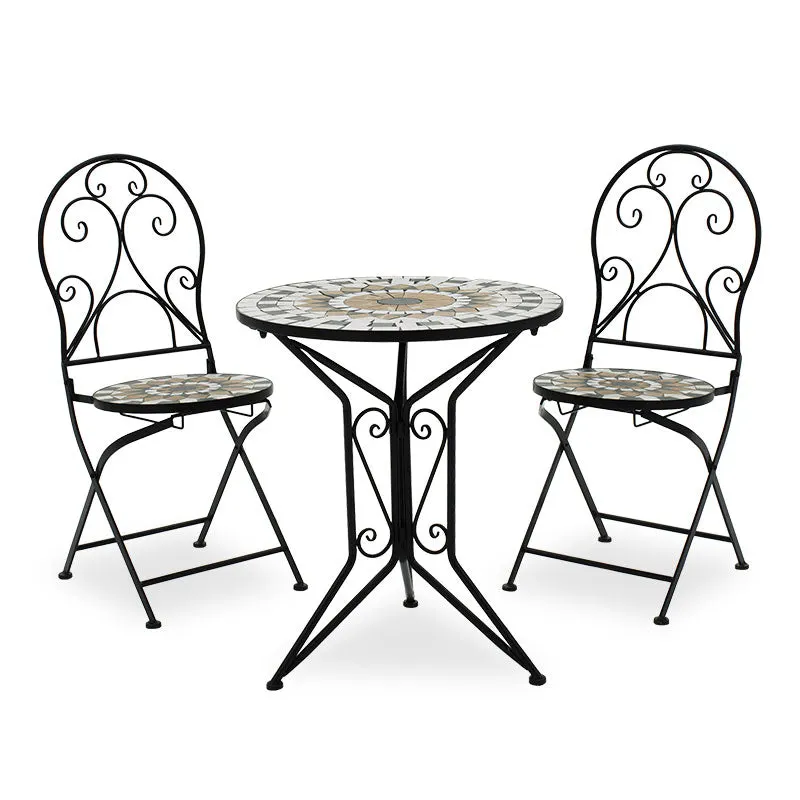 Set Masa si Scaune Mosaic 3 Piese, Negru - Multicolor, 60x60x94 cm - Negru
