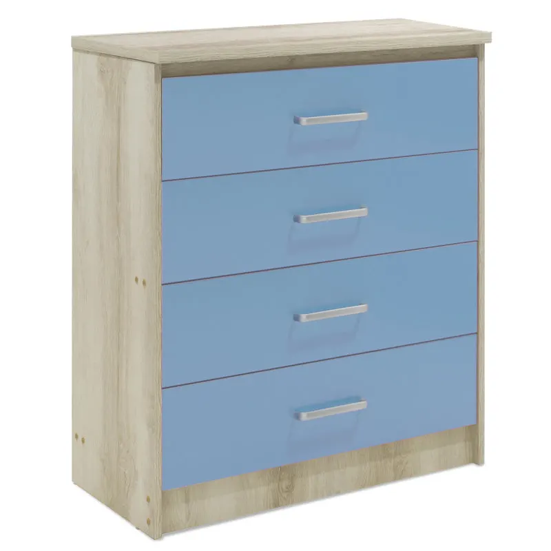 Comoda pentru copii cu 4 sertare Sertar Looney, castillo-albastru, 80x40x95 cm - Natur