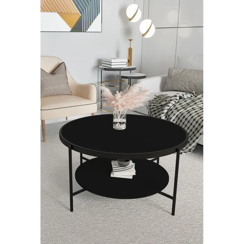 Masă de cafea Oslo Mirosa, pin antic, negru, fume-alb, 75x75x45 cm - Negru
