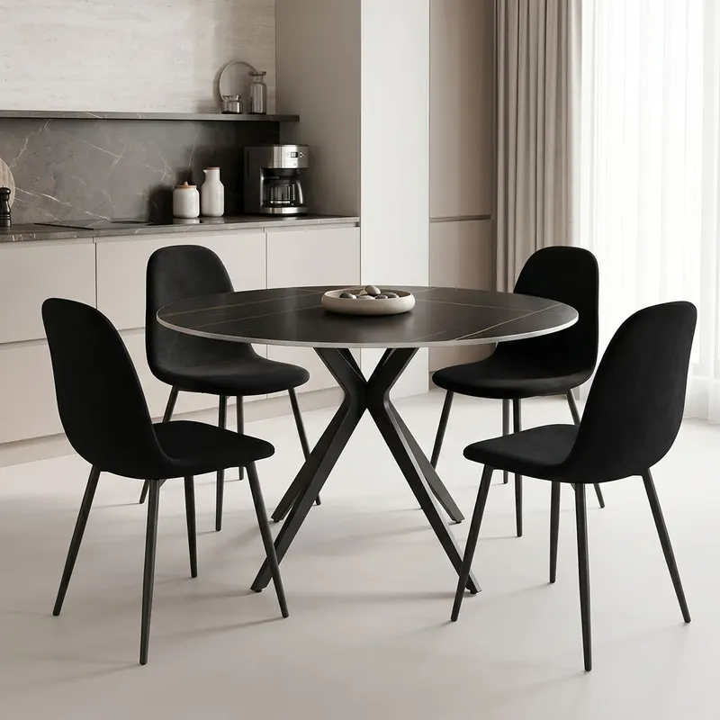 Set masa si scaune Bella Black, Metal, Negru, D120x76 cm - Negru