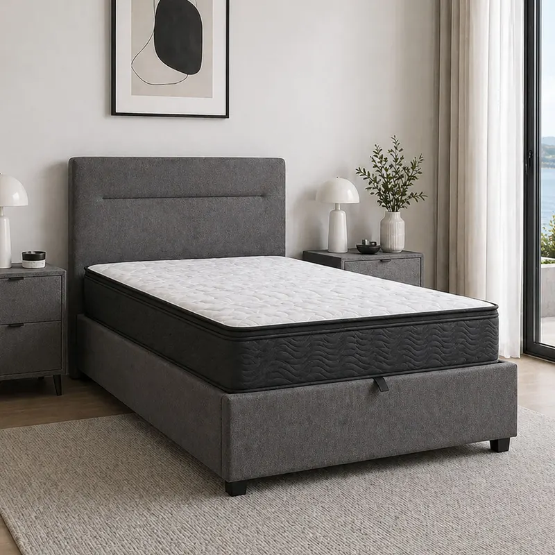 Pat Molito-Perfecto cu saltea incluse , Stofa, Antracit, 120x200 cm - Antracit