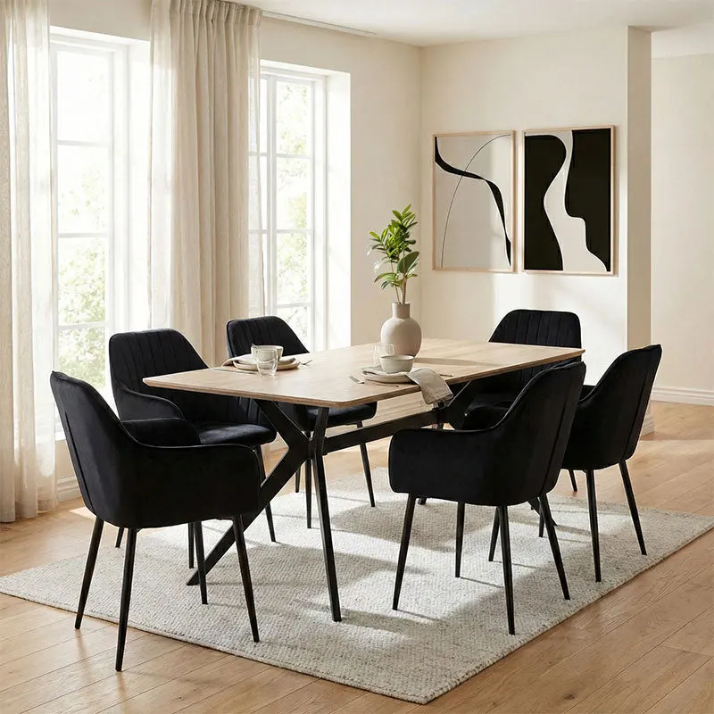 Set masa si scaune Noor Armchairs, Sonoma-Negru, 160x90x75 cm - Sonoma-Negru