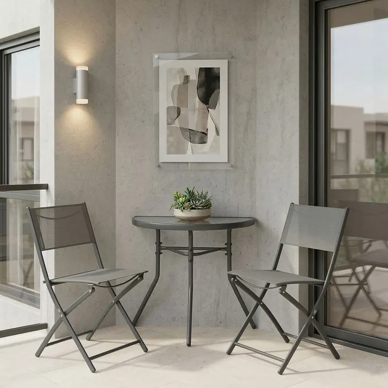 Set bistro exterior Bion Jeve, 3 piese, Antracit-Champagne, metal si textilene, 70x40x65 cm - Antracit-Champagne