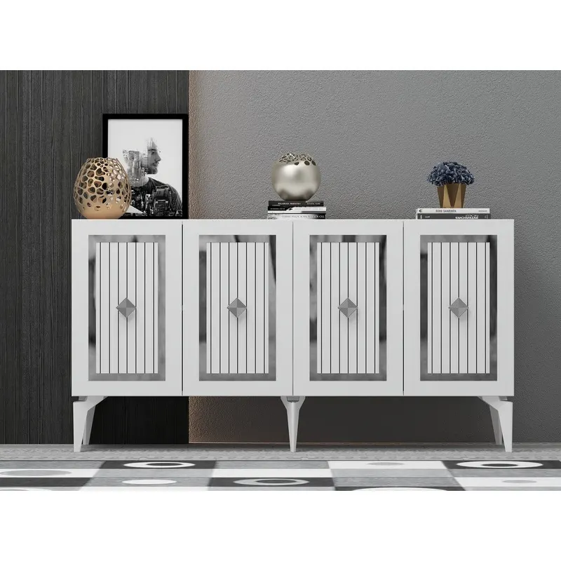 Consola Nora Olivia, alb - argintiu - antracit - argintiu, 150x40 cm - WhitenSilver