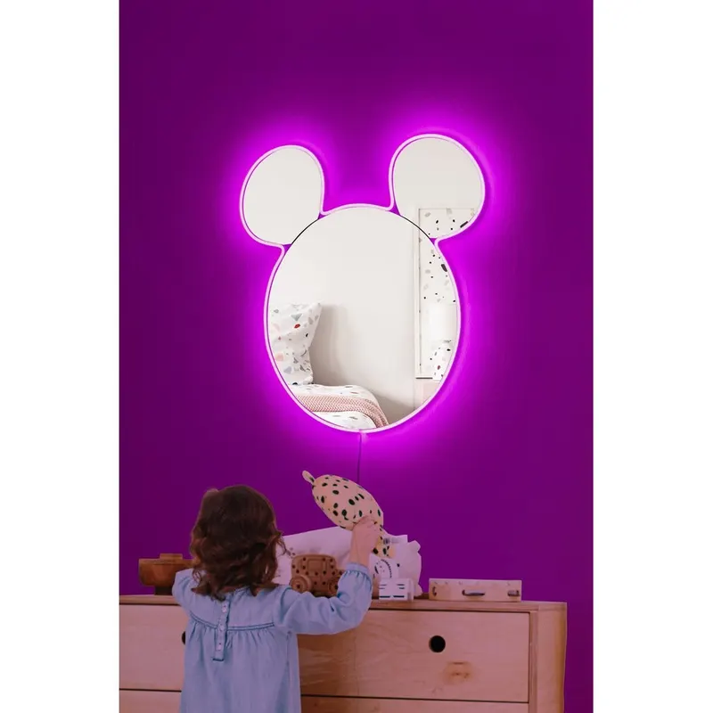 Oglinda decorativa Mickey Mirrorland, roz - alb - galben, 53x50 cm - Roz