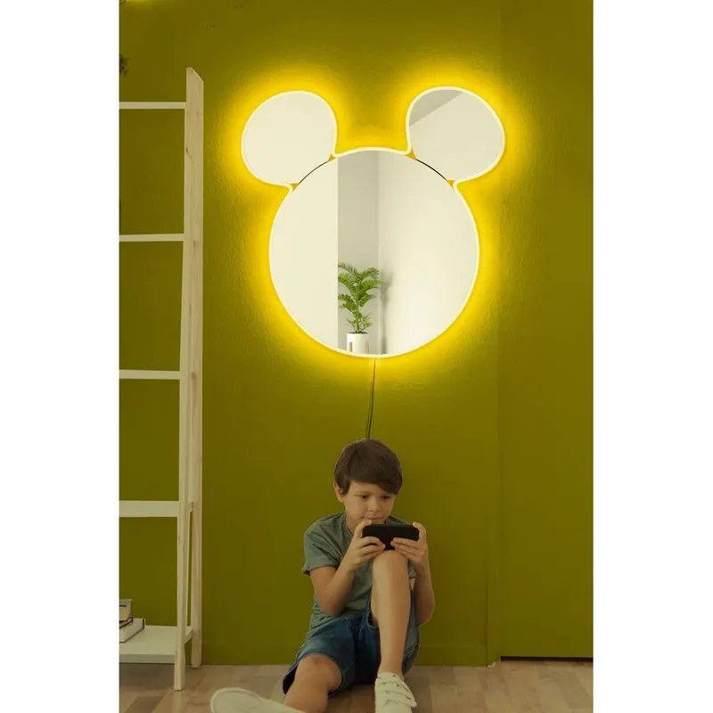 Oglinda decorativa Mickey Mirrorland, roz - alb - galben, 53x50 cm - Galben