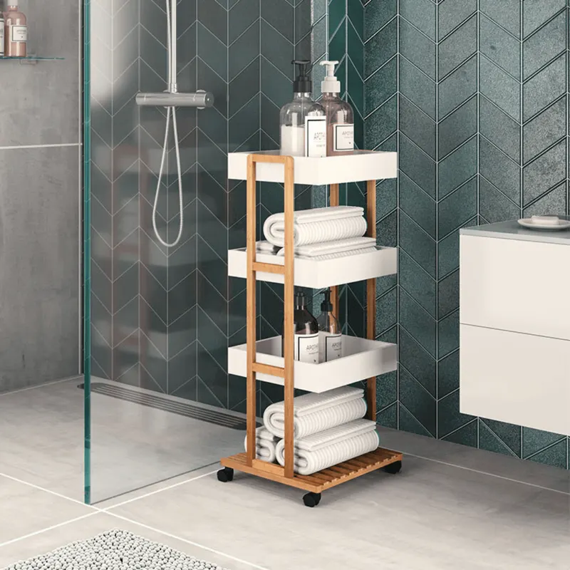 Carucior cu 4 niveluri Irene, lemn Natural, alb, 41x30x88 cm - Alb