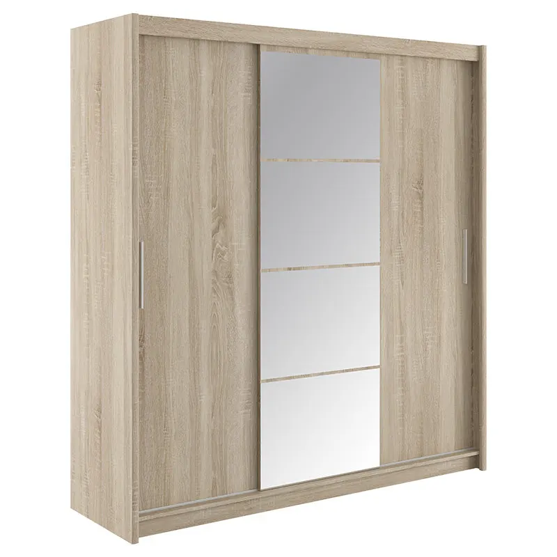 Dulap Elodie cu 3 usi culisante cu oglinda, Alb - Sonoma, 200x61x216 cm - Sonoma