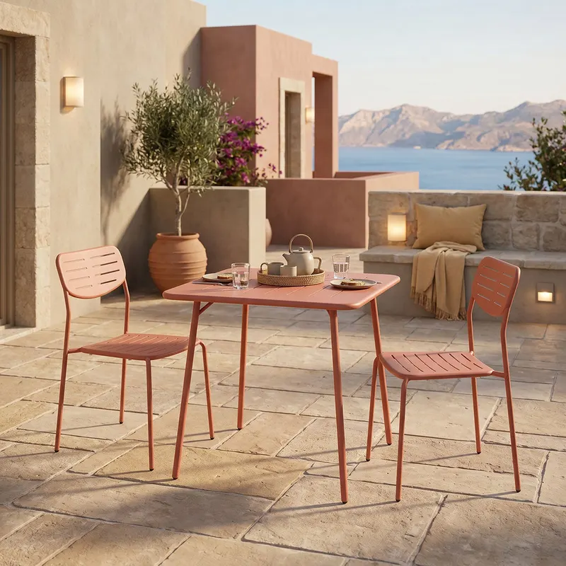Moraja Deraby I set 3 piese terracotta metal, Teracotă, 70x70x73 cm - Teracotă