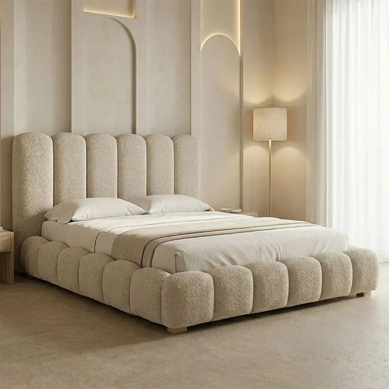 Pat dublu Nuvem din stofa boucle, cu spatiu de depozitare, Antracit - Bej, 160x200 cm - Bej