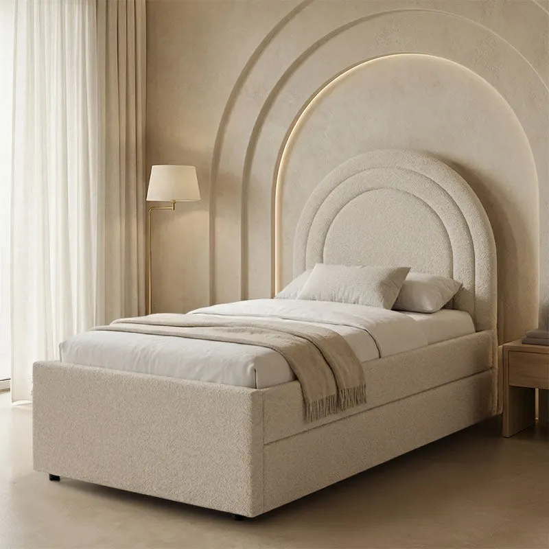Pat Arcuate din stofa boucle, cu pat glisant, Antracit - Bej, 90x200 cm - Bej