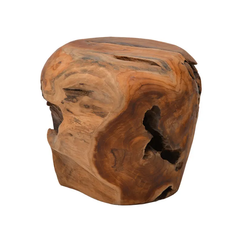 Taburet Bolare din lemn de teak, Natural, Ø40x35 cm - Natural