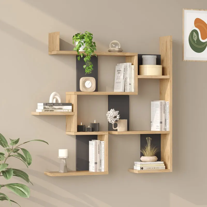 Raft de perete Wall shelf Maze stejar cu antracit color, Stejar - Antracit, 94x15x90 cm - Stejar-Antracit