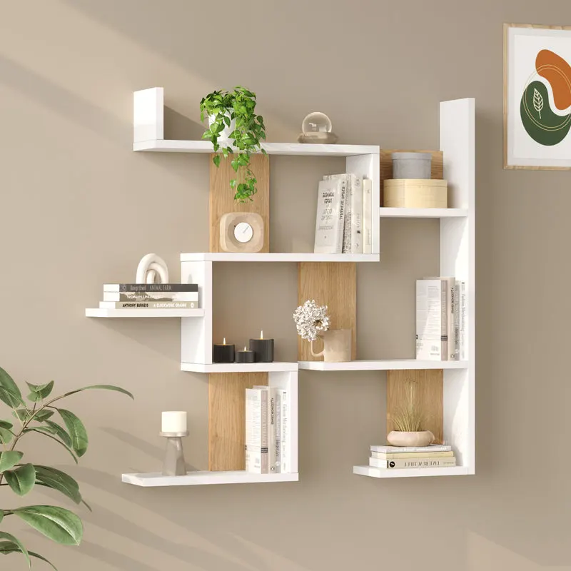 Raft de perete Wall shelf Maze stejar cu antracit color, Stejar - Antracit, 94x15x90 cm - Alb-Stejar