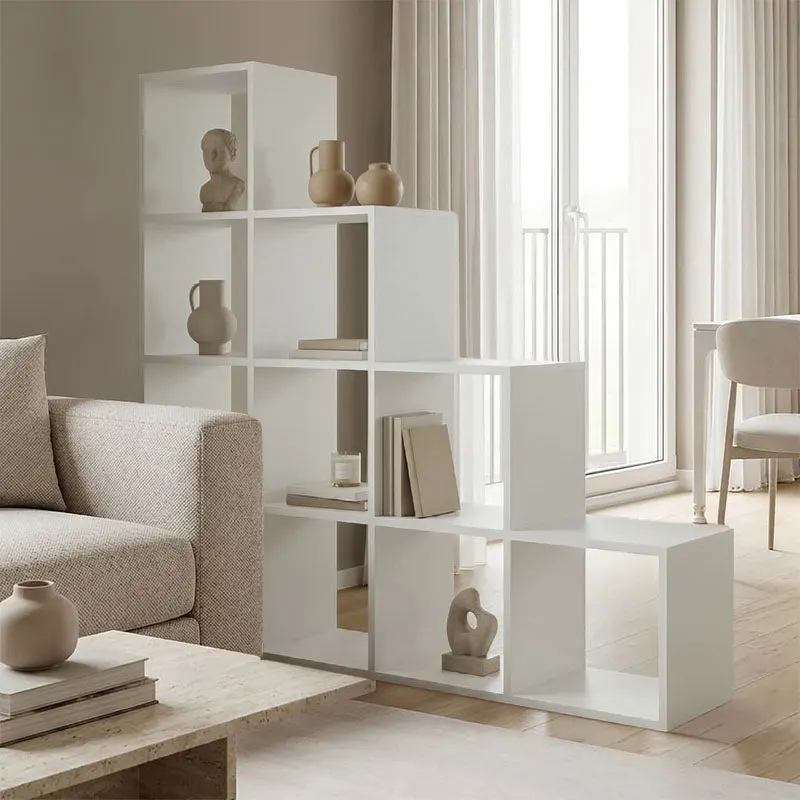 Bibliotecă Funcțională Scala, Modernă, Material Lemn, Alb - Antracit, 130x29x130 cm - Alb