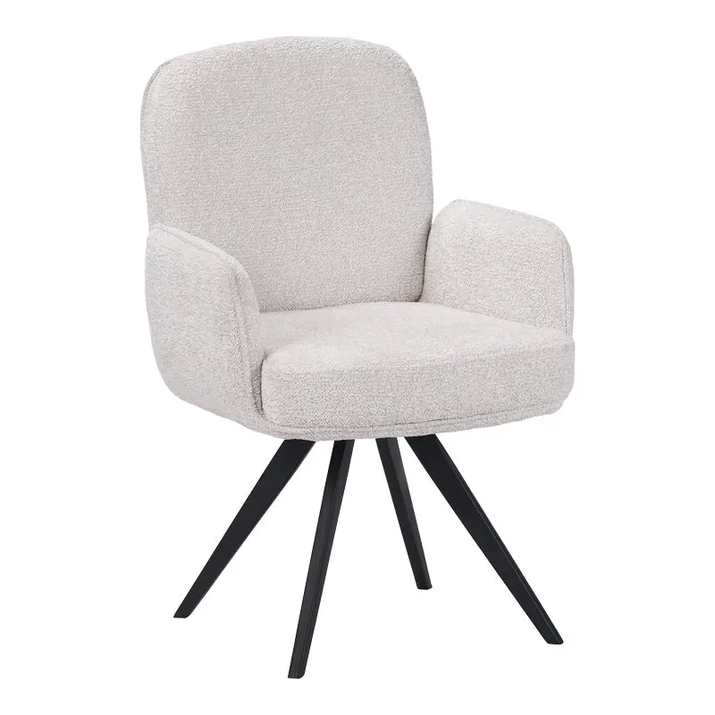 Fotoliu pivotant cu funcție Novo, Stil Modern, Material Bouclé Alb, Picioare Metal, Negru, 66x60x90 cm - BLACK-WHITE