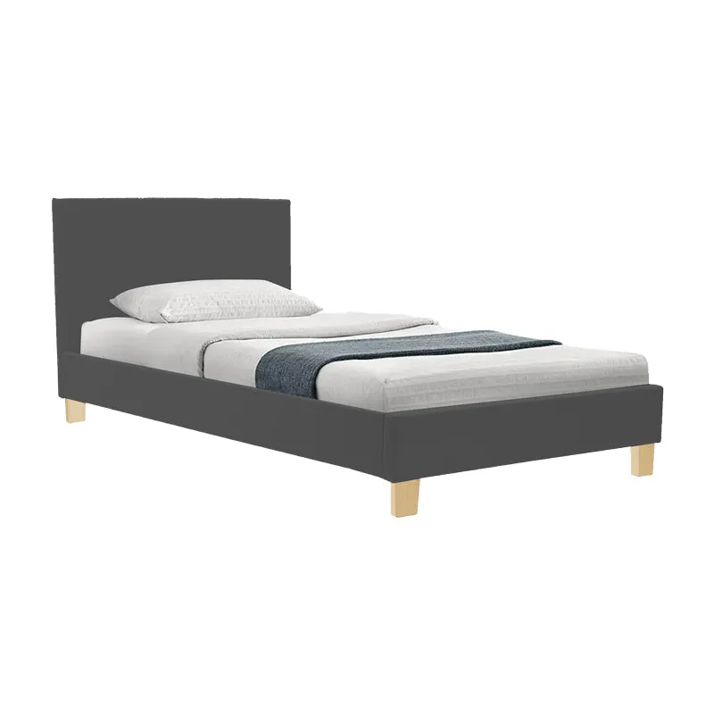 Pat confortabil Nevil cu picioare din lemn, Stil Modern, Material Textil, Gri - Natural, 90x190 cm - DARK GREY - NATURAL