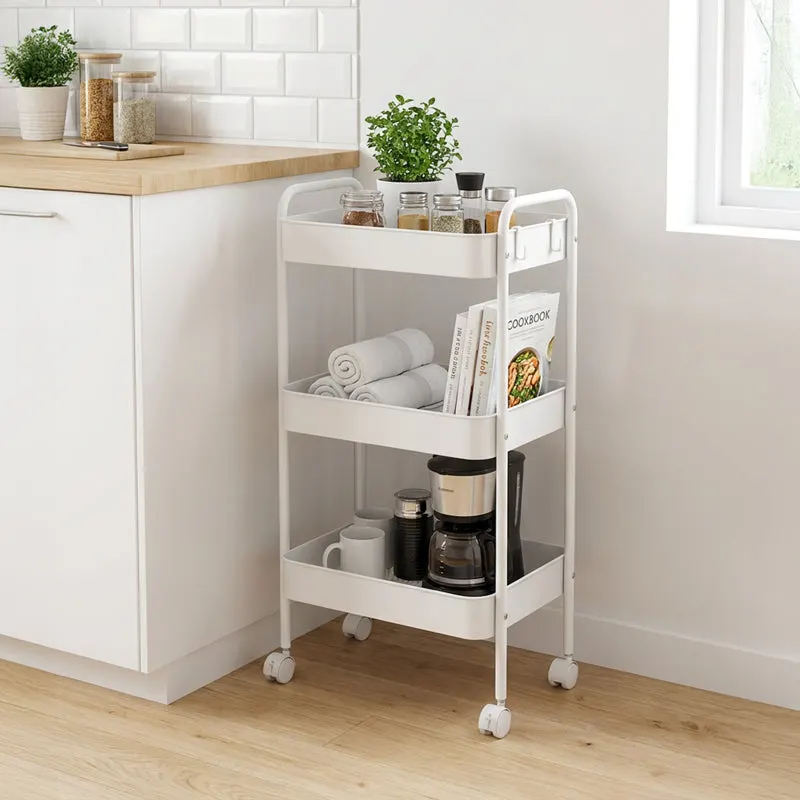 Carucior 3 Niveluri Nedea, Metal, Alb - Negru, 41x30x77 cm - Alb